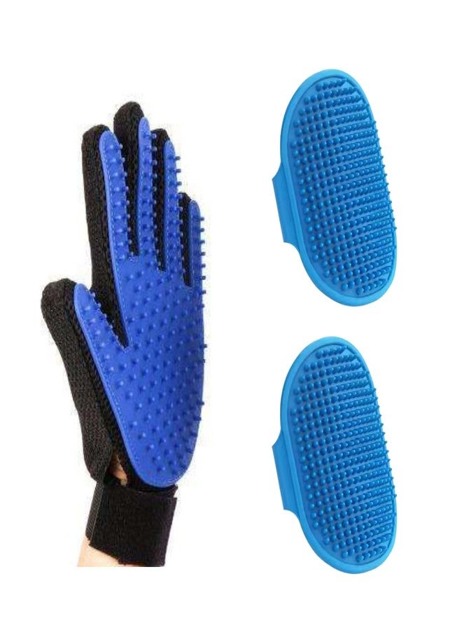 مجموعة قفازات وفرشاة استحمام للعناية بالحيوانات الأليفة، 3 قطع - Image 1